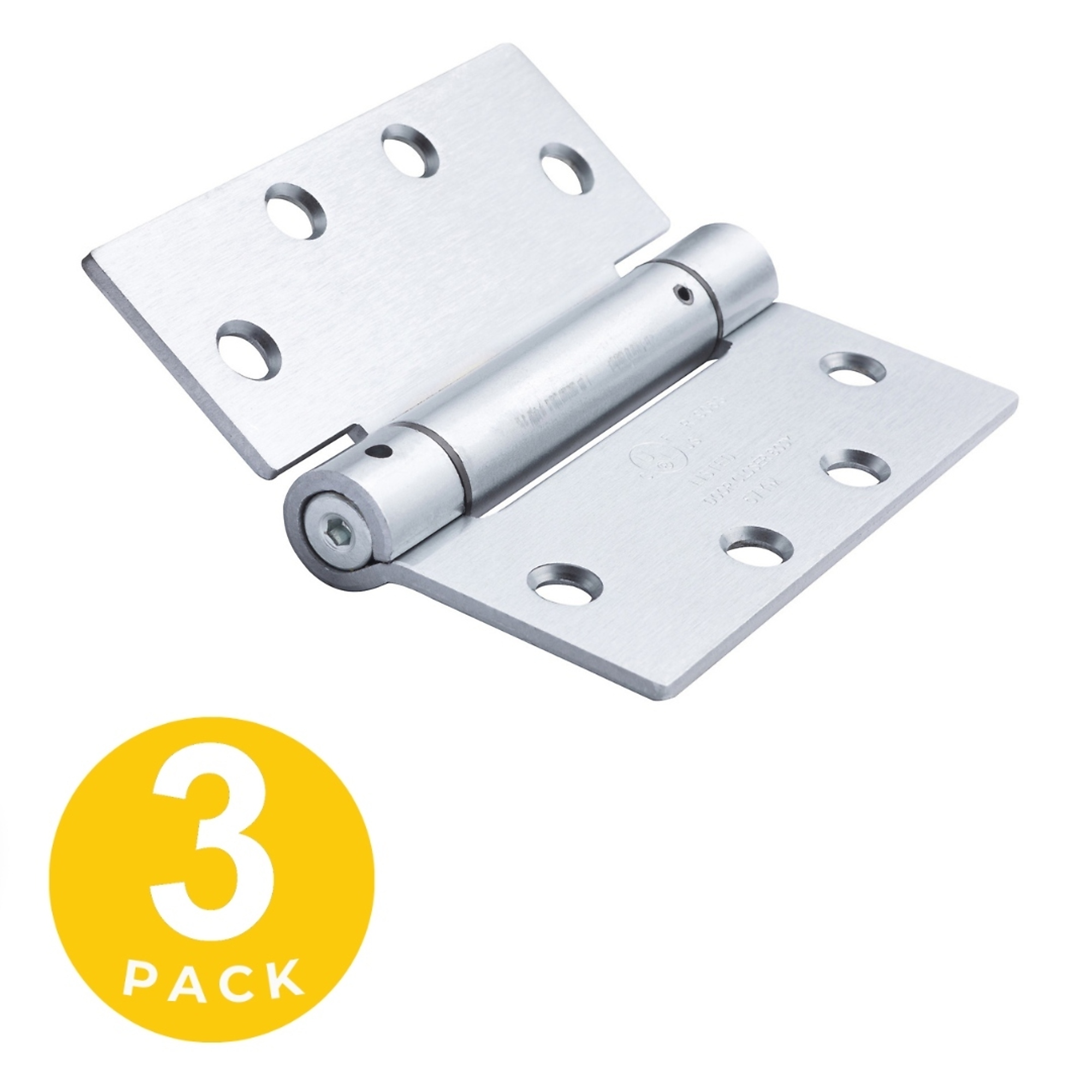 Global Door Controls Full Mortise Spring Hinges — 4.5in. x 4.5in., Brushed Chrome, Non-Removable Pin, Set of 3, Model# CPS4545-26D-3